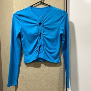 Blue Long Sleeve Crop Top